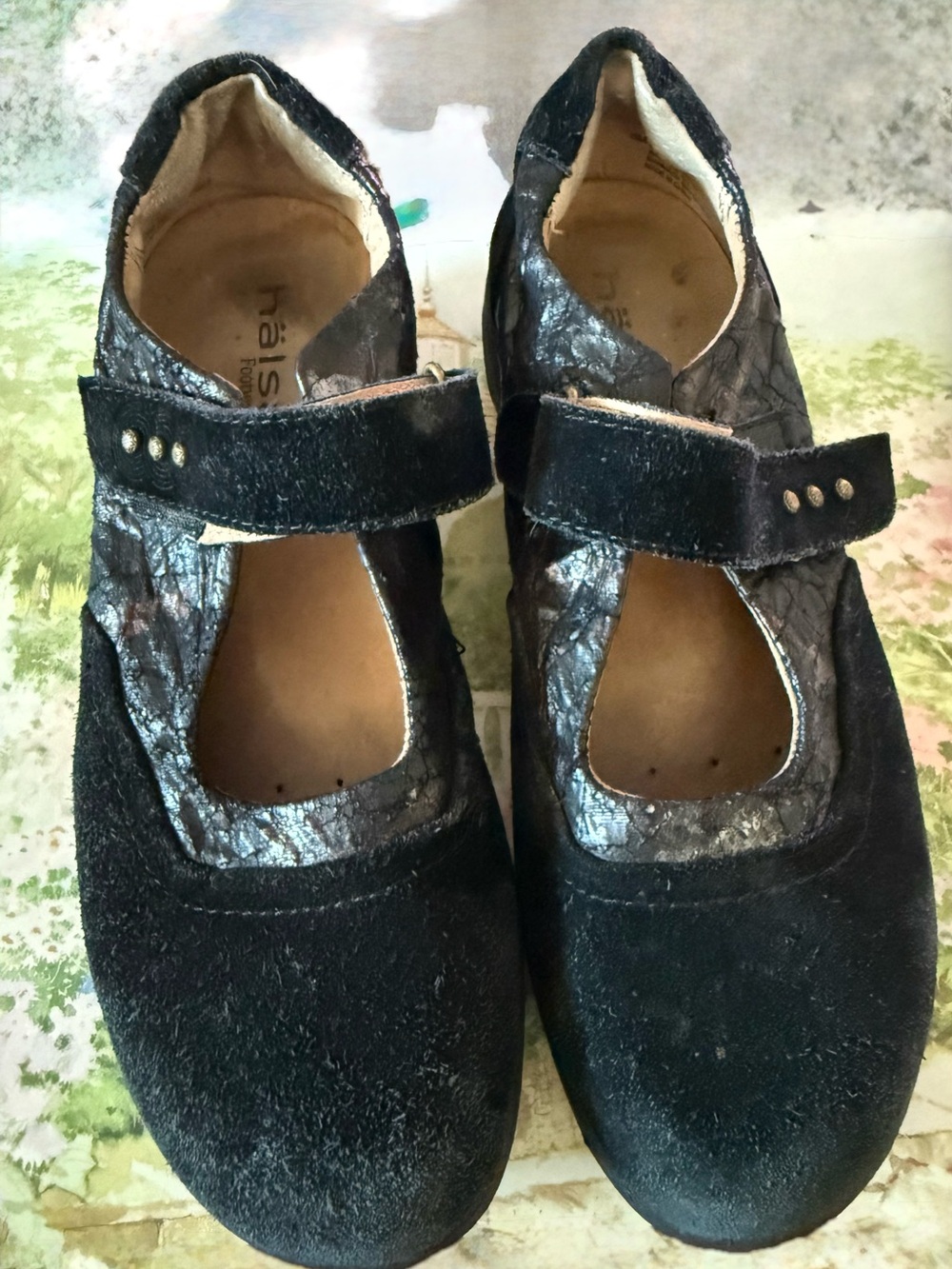 Halsa Footwear Black Suede Mary Jane Flats with Studded Strap